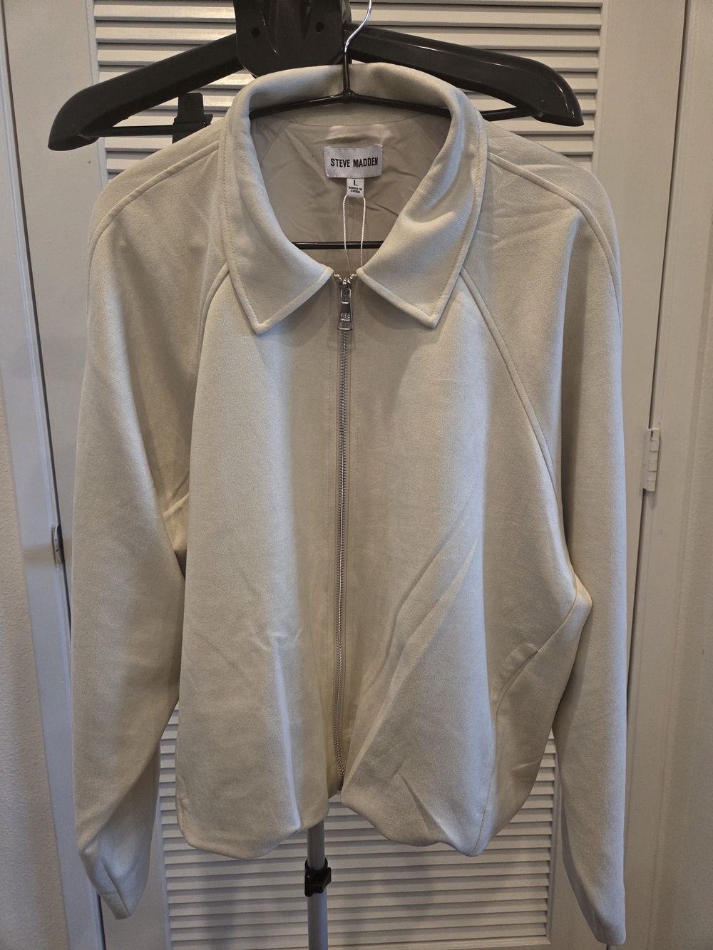 NWT Steve Madden Cream Ivory Full Zip Collared Jacket Sweatshirt Size L